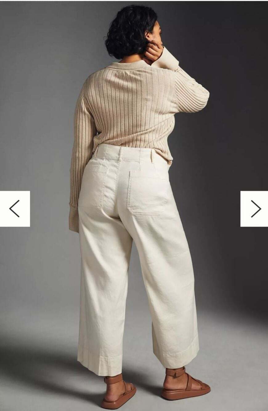 Maeve Colette Linen Stretch High-Rise Wide-Leg Pants Chalk White 14 - Picture 5 of 12